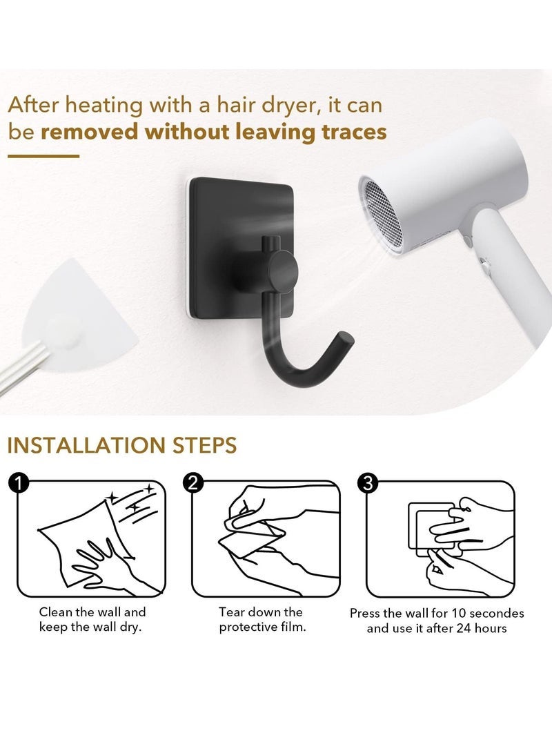4 Packs Heavy Duty Stick On Wall and Door Hooks for Hanging Bathroom Towel Hooks and Kitchen Hallway Sticky Black Hooks Coat Hooks Robe Hook Wall Mounted Stainless Rustproof - Image 4